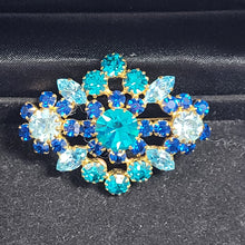 Load image into Gallery viewer, Mid-Century Austrian Crystal Brooch with Blue Stones