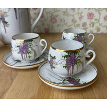 Load image into Gallery viewer, Soko China Demitasse Cup &amp; Saucers, Hand Painted Wisteria Design