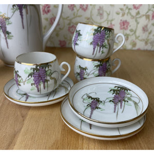 Soko China Demitasse Cup & Saucers, Hand Painted Wisteria Design