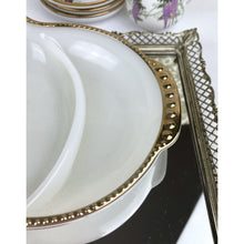 Load image into Gallery viewer, Anchor Hocking Fire King Ware Milk Glass Divided Serving Dish with Gold Trim