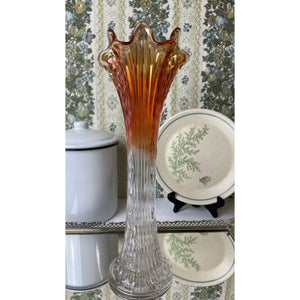 Vintage Marigold Carnival Glass Vase, Swung Iridescent Glass Vase