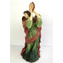Load image into Gallery viewer, Mark O&#39;Well Hand Painted Angel in Green Robe Playing Tambourine