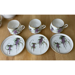 Soko China Demitasse Cup & Saucers, Hand Painted Wisteria Design