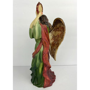 Mark O'Well Hand Painted Angel in Green Robe Playing Tambourine