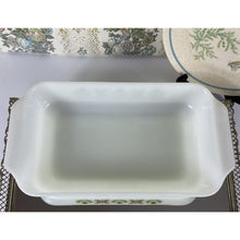 Load image into Gallery viewer, Anchor Hocking Fire King Meadow Green Pattern Casserole Dish #432, 1.5 Quart Vintage Bakeware, White Glass Baking Dish