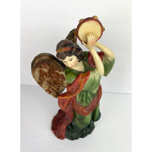 Load image into Gallery viewer, Mark O&#39;Well Hand Painted Angel in Green Robe Playing Tambourine