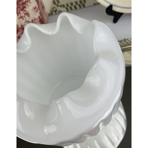 Vintage Fenton White Milk Glass Bowl Ribbed Ruffled Rim Decorative Vase