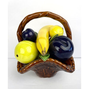 Vintage Small Ceramic Basket with Ceramic Fruit, Country Kitchen, Farmhouse Decor