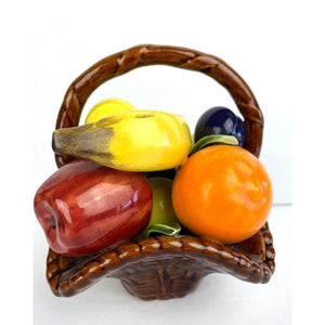 Vintage Small Ceramic Basket with Ceramic Fruit, Country Kitchen, Farmhouse Decor