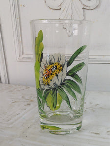 Hand Painted Water/Tea Glass - Floral Glass Art