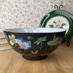 Petals Hand Painted Porcelain Botanical Bowl, Made in Hong Kong