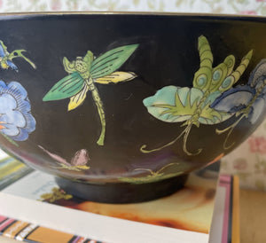 Petals Hand Painted Porcelain Botanical Bowl, Made in Hong Kong