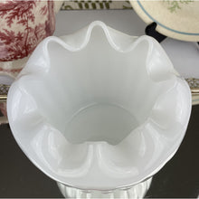 Load image into Gallery viewer, Vintage Fenton White Milk Glass Bowl Ribbed Ruffled Rim Decorative Vase