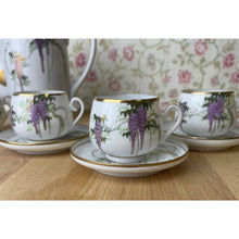 Load image into Gallery viewer, Soko China Demitasse Cup &amp; Saucers, Hand Painted Wisteria Design