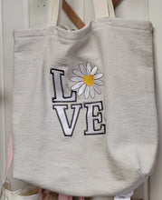 Load image into Gallery viewer, Canvas Embroidered Love/Daisy Grocery Tote