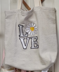 Canvas Embroidered Love/Daisy Grocery Tote