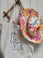 Load image into Gallery viewer, Canvas Embroidered Love/Daisy Grocery Tote