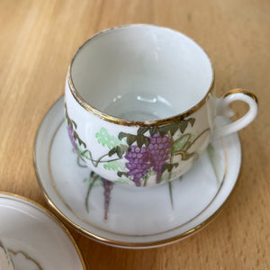 Soko China Demitasse Cup & Saucers, Hand Painted Wisteria Design