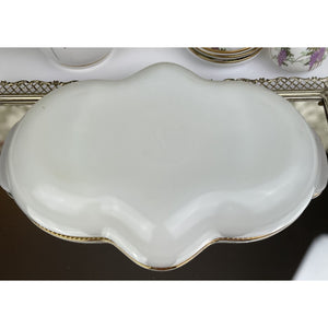 Anchor Hocking Fire King Ware Milk Glass Divided Serving Dish with Gold Trim