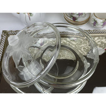 Load image into Gallery viewer, Vintage Mikasa Walther Glass Satin Rose Lidded Bowl, Glas Lidded Serving Bowl/Candy Dish, Vintage Glassware Clear Glass with Frosted Accents