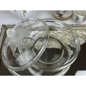 Vintage Mikasa Walther Glass Satin Rose Lidded Bowl, Glas Lidded Serving Bowl/Candy Dish, Vintage Glassware Clear Glass with Frosted Accents