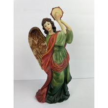 Load image into Gallery viewer, Mark O&#39;Well Hand Painted Angel in Green Robe Playing Tambourine