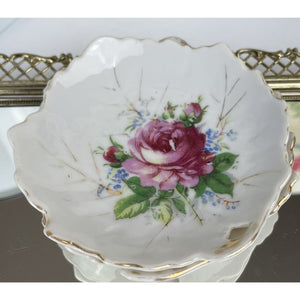 Vintage Floral Trinket Dishes-Set of 2, Leaf Shaped Porcelain Ring Dishes