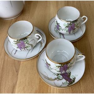 Soko China Demitasse Cup & Saucers, Hand Painted Wisteria Design