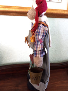 Vintage Stuffed Fishing Bear with Fish