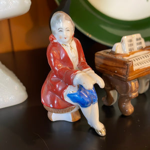 Vintage Two-piece Porcelain Figurine of a Man Playing a Harpsichord/Piano Hand-Painted Made in Occupied Japan