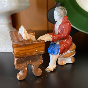 Vintage Two-piece Porcelain Figurine of a Man Playing a Harpsichord/Piano Hand-Painted Made in Occupied Japan