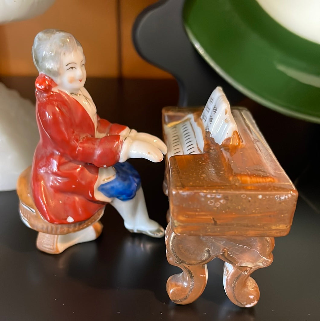 Vintage Two-piece Porcelain Figurine of a Man Playing a Harpsichord/Piano Hand-Painted Made in Occupied Japan