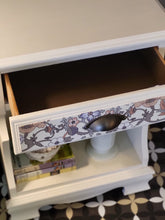 Load image into Gallery viewer, Cream colored Nightstand with botanical drawer front