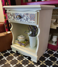 Load image into Gallery viewer, Cream colored Nightstand with botanical drawer front