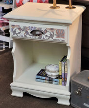 Load image into Gallery viewer, Cream colored Nightstand with botanical drawer front