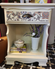 Load image into Gallery viewer, Cream colored Nightstand with botanical drawer front